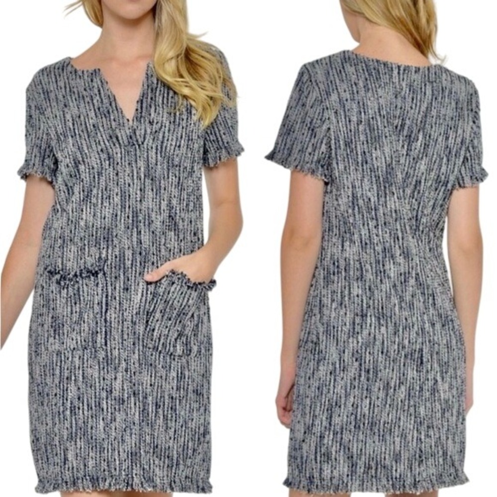Esley Tweed Fully Lined Navy White Classic Classy Sheath Size S